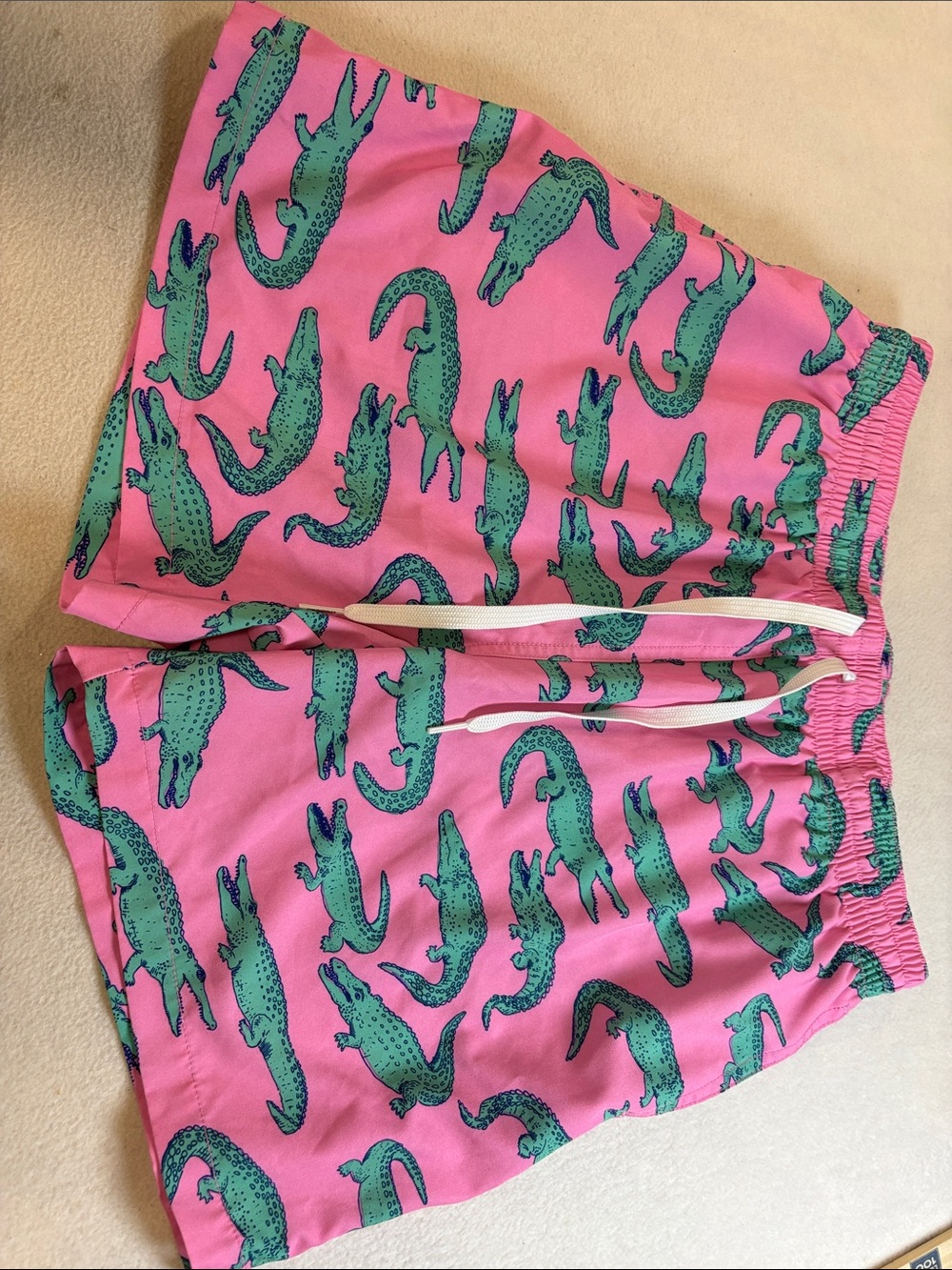 chubbies Pink Swim Trunks with Green Alligator Print